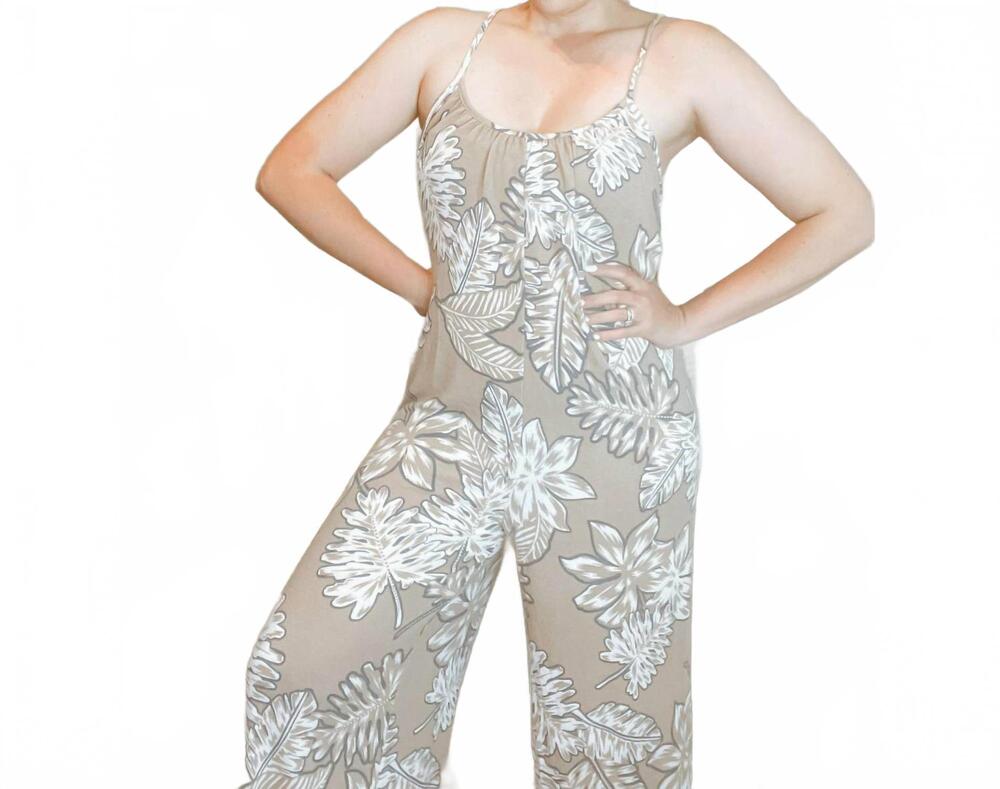 NEW BUCKETLIST meredith wide leg romper in tan/navy